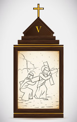 Simon of Cyrene Helps Jesus Carry the Cross, Vector Illustration