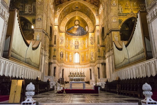 Interior of the cathedral Santa Maria Nuova of Monreale in Sicily, Italy