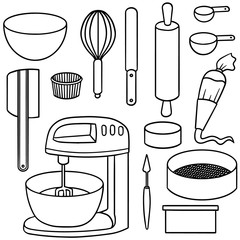 vector set of cake making equipment