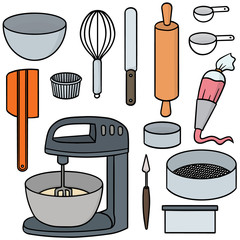 vector set of cake making equipment