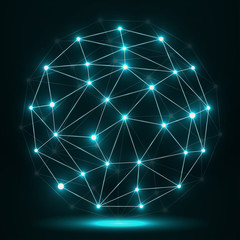 Abstract polygonal sphere, network connections. Futuristic technology style. Vector illustration. Eps 10