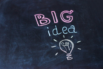 light bulb painted on a board and the text "Big Idea"