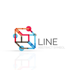 Linear abstract logo, connected multicolored segments of lines geometrical figure