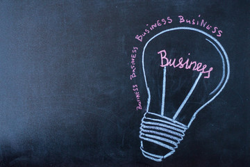 Concept - business light bulb drawn with chalk on a blackboard