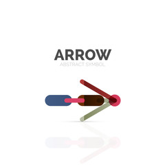 Linear arrow abstract logo, connected multicolored segments of lines in directional pointer figure