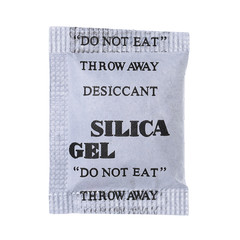 Silica gel in bag isolated on white