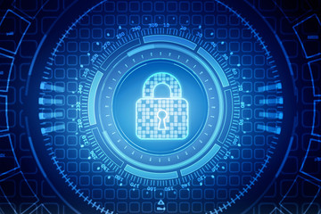 Security concept: Lock on digital screen, contrast, 3d render