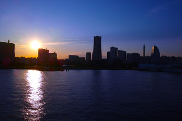 夕日と横浜