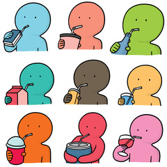 vector set of man drinking