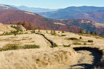 Rural road in autumn mountain.