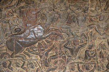 Bas relief of the battle of  Kurushetra from Angkhor Wat, Cambod