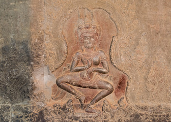 Bas relief of a dancing girl from Angkhor Wat, Cambodia