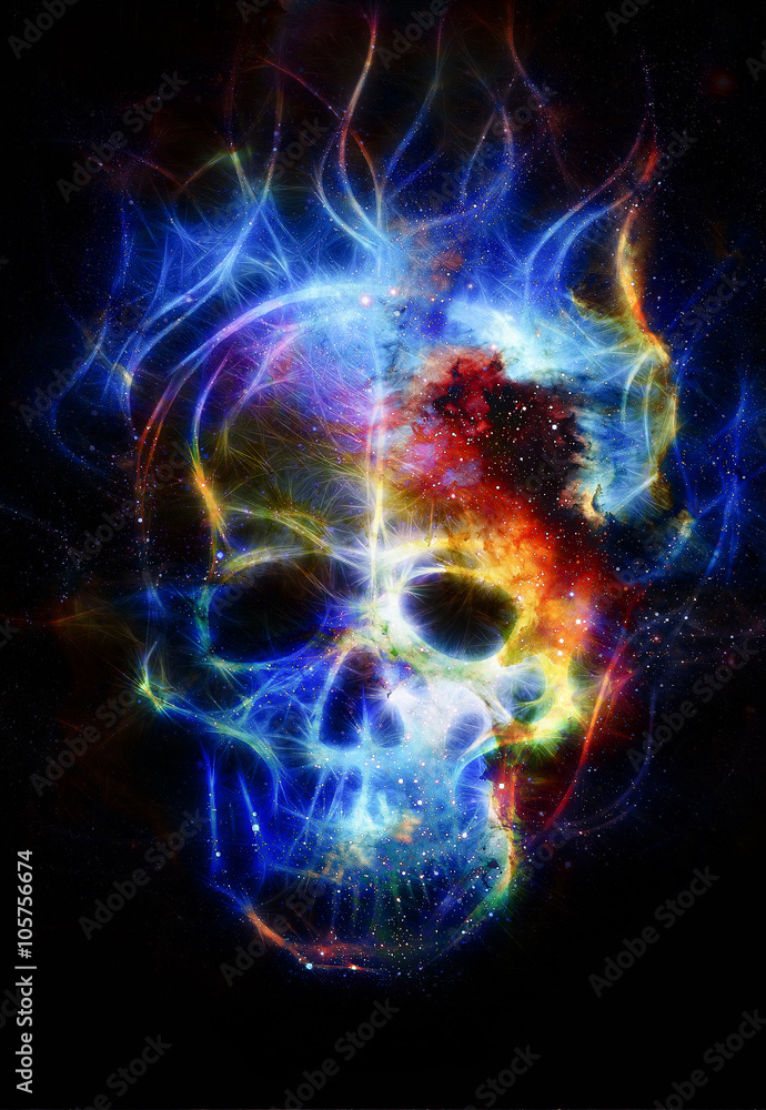 Poster Skull and fractal effect. Color space background, computer collage. Elements of this image furnished by NASA.