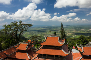 Pagodas on TaCu Mountain, Vietnam, picturesque view down the valley
