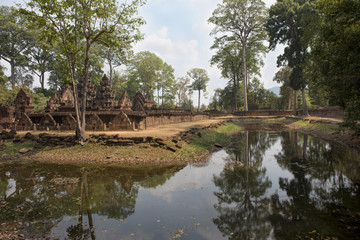 10th Century Citadel of the Women, Cambodia, from across the  mo