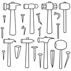 vector set of hammer and nails
