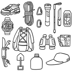 vector set of hiking accessories