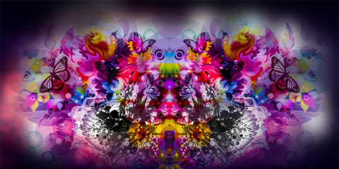 Fototapeta na wymiar абстрактный цветочный фон с бабочками