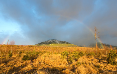 Colorful rainbow in mountain.