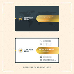 Creative Golden Business Visiting Card Vector Design Template. Vector Illustration. Stationery Design. Gold and Black Colors