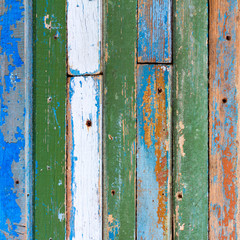textured background of old wooden barn boards of different colors. square photo with copy space for text