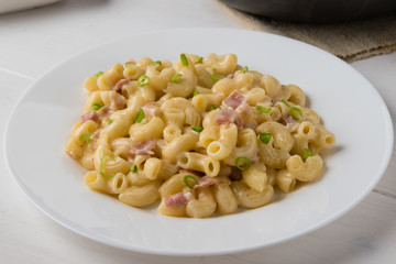 macaroni and cheese on white plate