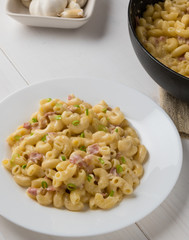macaroni and cheese on white plate