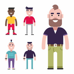 Set of Male Avatars. Flat Style Vector Illustrations. Fashion and Clothing