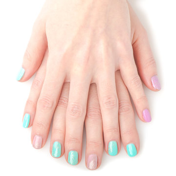 woman hands with bright manicure