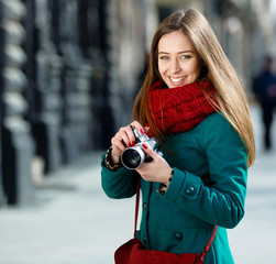 Girl with coffee outdoors