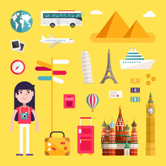 Set of Tourism Concept Illustrations. Vacation Flat Style Vector Icons