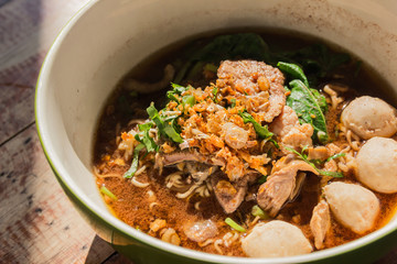 bowl of thai style beef noodle soup