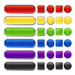 Set of different shape and color blank web buttons