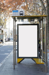 Blank billboard in a bus stop