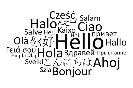 Black hello in different languages vector
