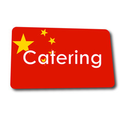 Icono plano Catering en rectangulo con badera China y sombra