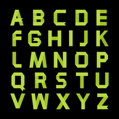 Alphabet vector .Paper green ribbon alphabet.Vector Alphabet isolated.Vector Alphabet flat style.Vector Color bright Alphabet.Vector font isolated on a black background.Vector Type.Green alphabet 