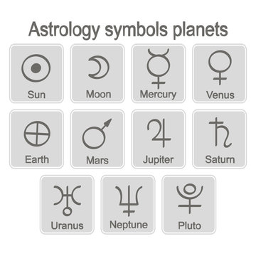 monochrome icon set with astrology symbols planets for your design