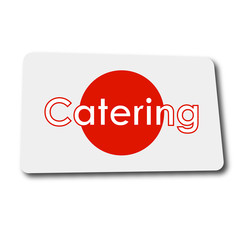 Icono plano Catering en rectangulo con badera Japon y sombra