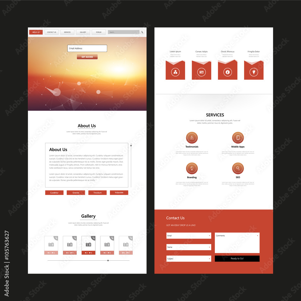 Canvas Prints one page website template design, vector.