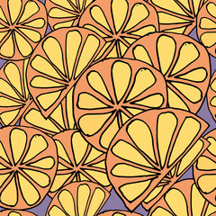 Seamless pattern with oranges and leaves. Vector texture illustration.