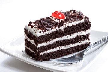 Obraz na płótnie Canvas Close up of Black forest cake on white background