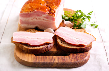 Smoked bacon on brown bread