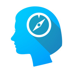 Long shadow female head with a compass