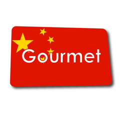 Icono plano Gourmet en rectangulo con badera China y sombra