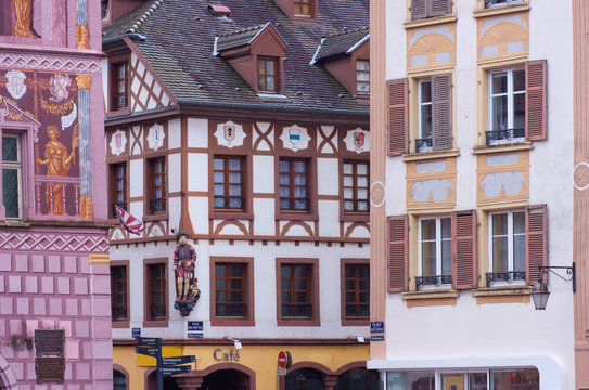 Fa&ccedil;ades de la place Lambert de Mulhouse, France