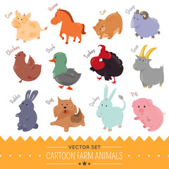 Set of cute cartoon farm animal icon