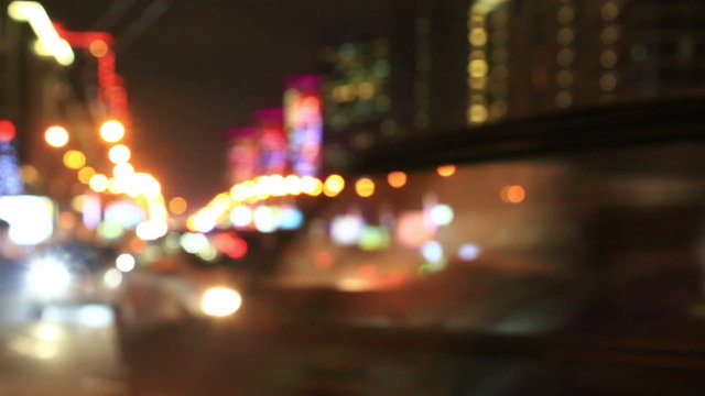 Out of focus view at evening New Arbat avenue traffic, Moscow, Russia  