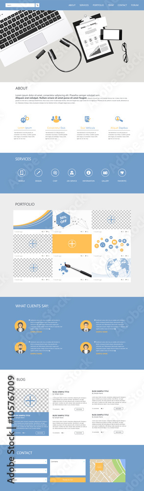 Poster one page website design template. vector
