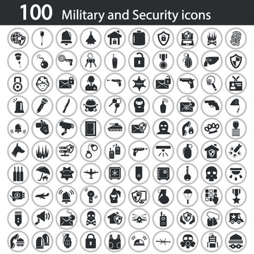 Set of one hundred military and police icons